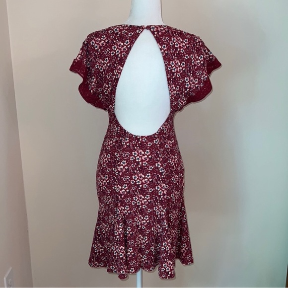 NWOT Free People sweet talker floral lace V neck ruched keyhole mini dress - Picture 9 of 14